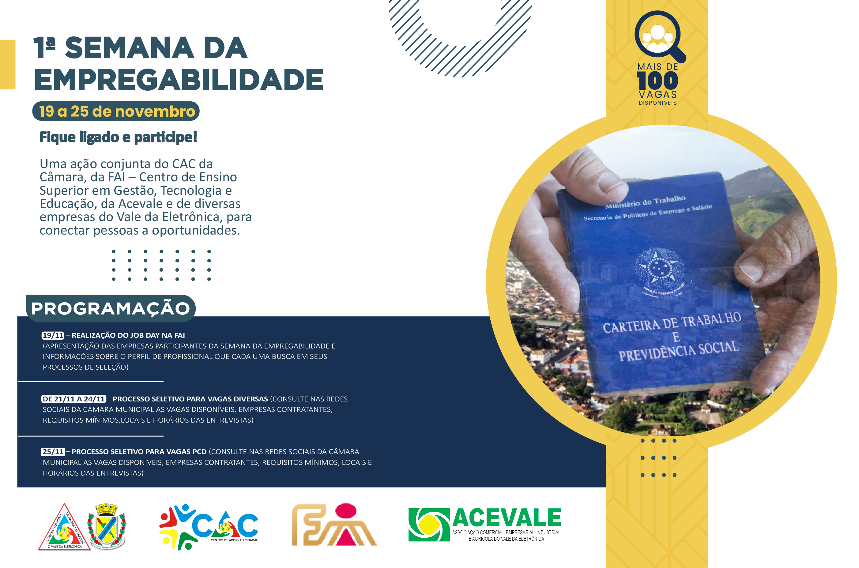 Câmara, FAI e Acevale promovem Semana da Empregabilidade, com mais de 100 vagas