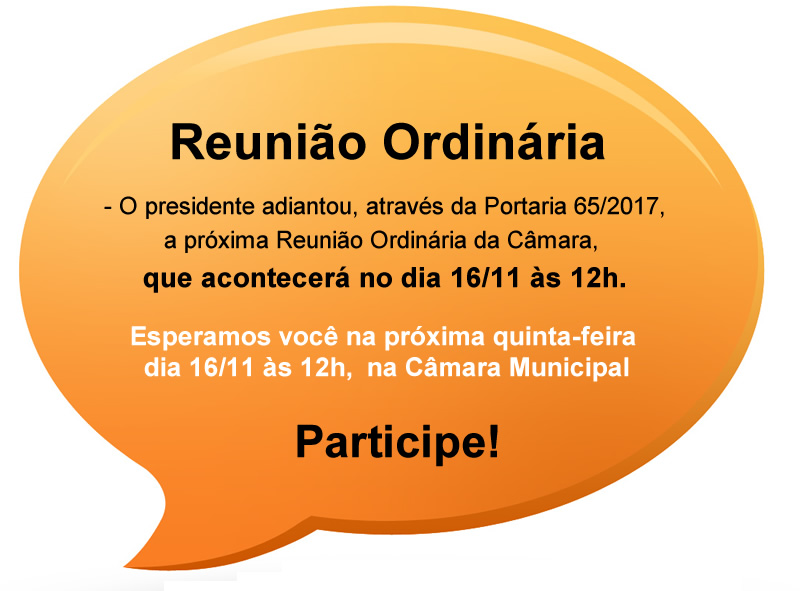 Próxima Reunião Ordinária na Câmara