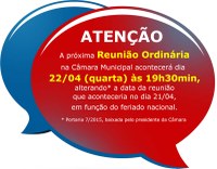 Reunião Ordinária dia 13 de abril